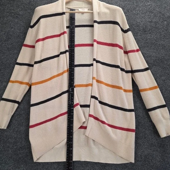 LOFT Outlet Striped Open Front‎ Cardigan Sweater Women's Size S Beige Red Orange - Picture 9 of 10